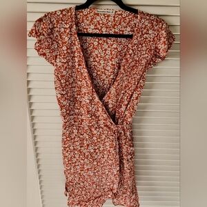 Abercrombie & Fitch Rust Floral Wrap Mini Dress